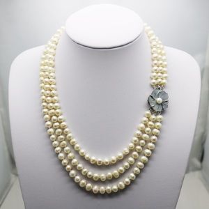 Fashion Popular Natural White Pearl Necklace 3Rows
